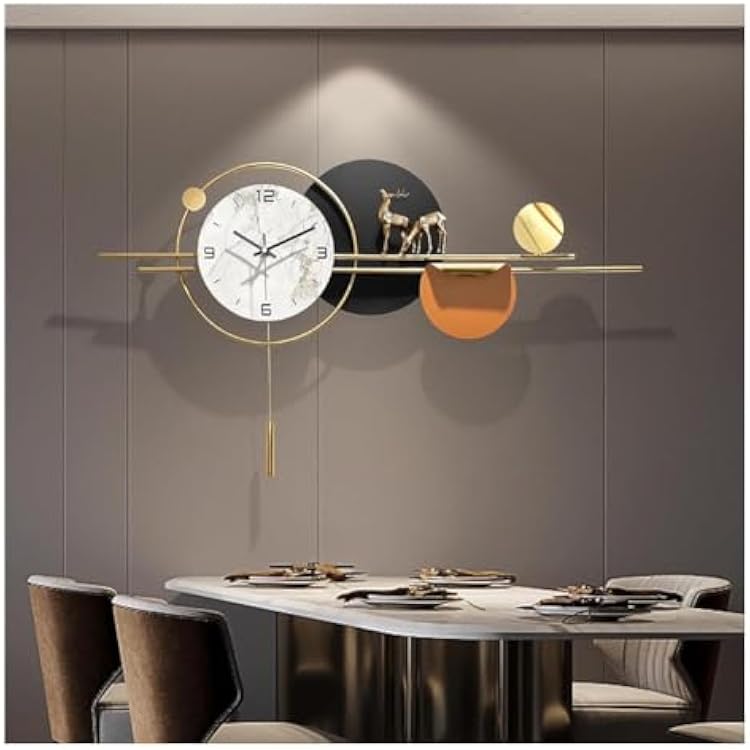 Etlegor Large Wall Clocks for Living Room Decor, Modern Silent Wall Clock with Pendulum Metal Wall Art 3D Silent Clock Wall Decor for Bedroom Office Home Kitchen Decoration(Without Lights,55x110cm)