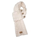 Aran Traditions Cable Knit Wrap Button Scarf (Cream), Women's Knitted Scarf