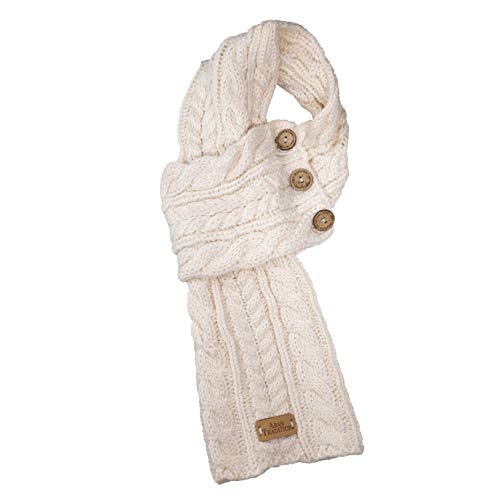 Image of Aran Traditions Cable Knit Wrap Button Scarf (Cream), Women's Knitted Scarf