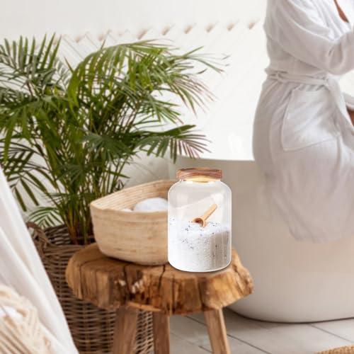 Gzsekken Bath Salt Container,Glass Bath Salt Jar with Scoop & Wooden Lid,Airtight Bath Bomb Storage Dispenser, Bathroom Decor and Accessories Large Bath Tub Jars for Women - Image 6