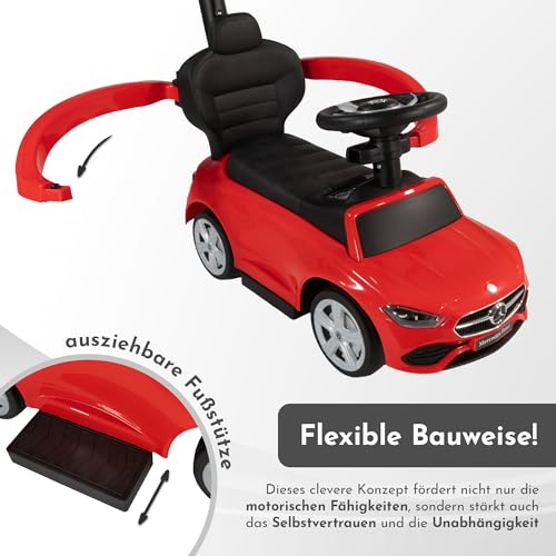 Lemodo Rutschauto rot ab 1 Jahr – Rutscherfahrzeug Kinderfahrzeug mit Schiebestange und Sicherheitsbügel, Rutscherauto mit Staufach und Sound-Lenkrad, Lizenziertes Kinderspielzeug von Mercedes – Bild 6