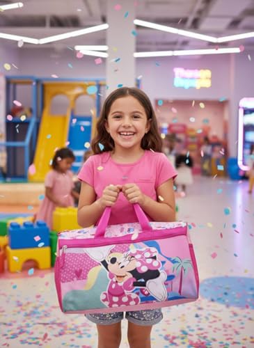 Image of Disney Minnie Mouse Kids Duffle Bag 16.5 inch - Travel & Sports Bag with Zipper Pocket, Mesh Sides & Shoulder Strap