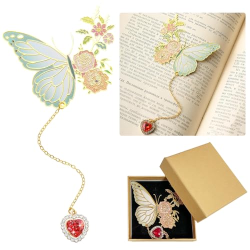 Climberty® Metal Butterfly Bookmark with Red Heart Chain Pendent,...