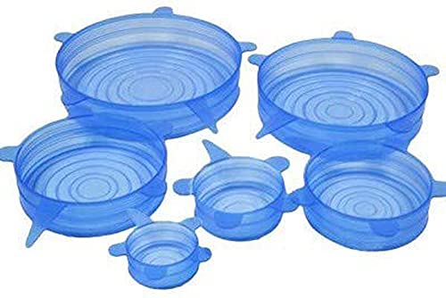 Image of Silicone Caps Stretch Lids Vacuum Seal Cover Keeping Food Fresh and Freezer Safe (Multicolor, L 201-37) -6 Pcs Set.