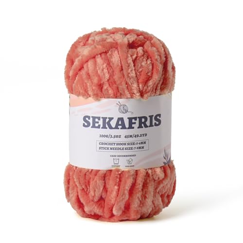 Image of Fuzzy Chunky Chenille Yarn for Crocheting,Soft Plush Yarn for Hand Knitting,Bulky 100 g(49.2 yd) Baby Blanket Yarn for Crocheting Amigurumi Yarns,Crochet Fluffy Velvet Yarn (Grey Pink)