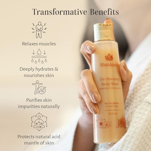 Image of Shankara De-Stressing Body Wash 210ml | Luxurious shower gel with Chamomile, Lavender & Rose Geranium for Muscle Relief, Hydration & Nourishment, Body Cleanser with Calming Effect |For Men & Women, Suitable to All Skin Types