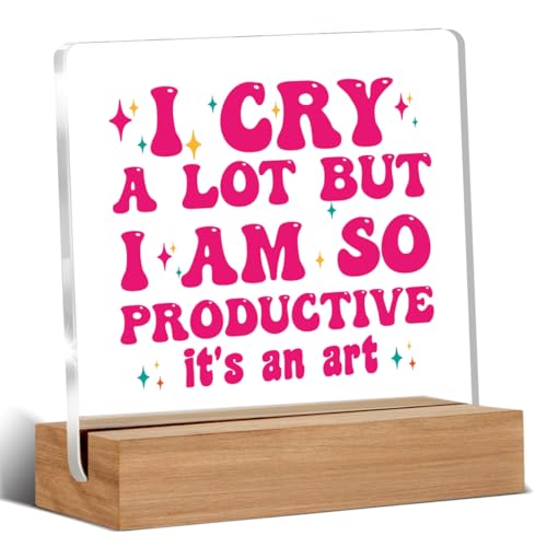 Funny Gifts for Adults Women Men, Humor Gifts for Coworkers Friends, I Cry a Lot But I'm So Productive Home Office Decorative Signs Plaque for Desk Funny Gifts for Adults Women Men, Humor Gifts for Coworkers Friends, I Cry a Lot But I'm So Productive Home Office Decorative Signs Plaque for Desk