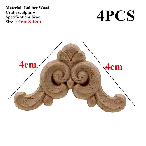 EMSea 4 Pezzi Applici In Legno Intagliato A Forma Di Fiore – Non Verniciati 15x10.5 Cm – Per Mobili, Pareti, Porte