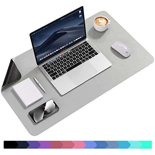 Crenovo Non Slip Desk Mat, 23.6" x 13.7" PU Leather Desk Protector, Large Mouse Pad, Double Side Waterproof Desk Mat for Desktop, Desk Pad for Keyboard and Mouse, Office and Home, Black x Grey