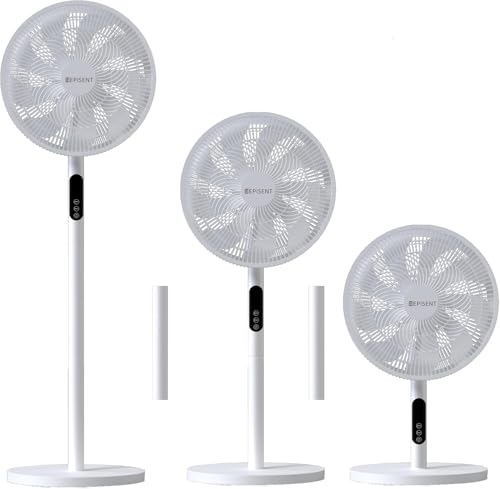 EPISENT 3in1 16″ Pedestal Fan & Desk Fan with Remote – 9H Timer, Quiet 3 Speed Cooling with 9 Blade Turbo Airflow – Adjustable Height 65-125cm – Oscillating Stand fan – White