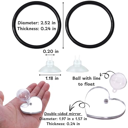 Image of Betta Ring and Mirror Toy for Aquarium, 2 pcs Betta Ring Enrichment Toys, Floating Exercise Mirrors for Fish Tank and Training Feeding Rings, Fish Toys, Aquarium Accessories (Black, M-Heart)