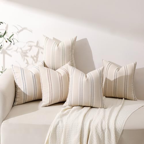 Image of Hckot Throw Pillow Covers 18x18 Set of 2 Rust Pillow Covers Farmhouse Decorative Pillows Textured Linen Square Cushion Covers for Sofa Couch Bed Living Room Decor(Rust)