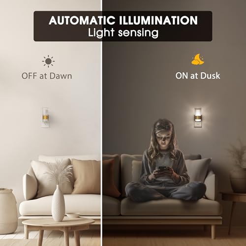 Image of Briignite Decorative Night Lights Plug into Wall, Home Decor, Dusk to Dawn Light Sensor, Daylight White 5000K, 0-100LM Adjustable Brightness, Unique Design for Use in Bedroom, Hallways, 2 Pack