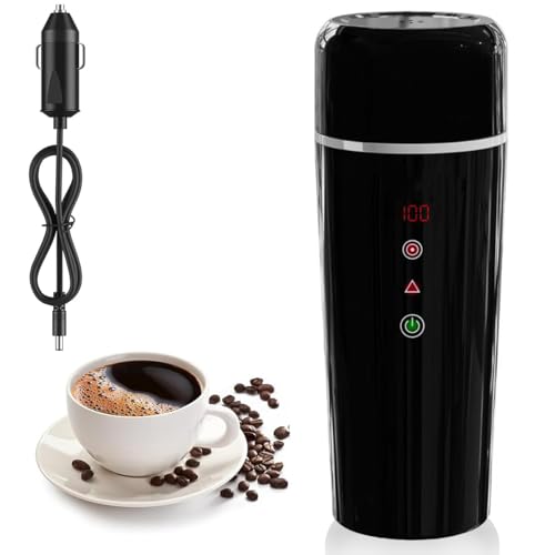 Hervidor agua electrico para coche, 12 V/24 V Pequeño Portatil Calentador agua para camión, Termo agua caliente de viaje con control de temperatura, 420 ml Tazas de calienta para Té Café y Leche
