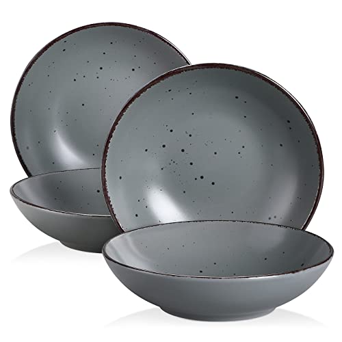 Ciotole Per Pasta KitchenCraft – Set Da 4 In Gres, Crema E Blu, 22 Cm, Adatte A Microonde E Lavastoviglie