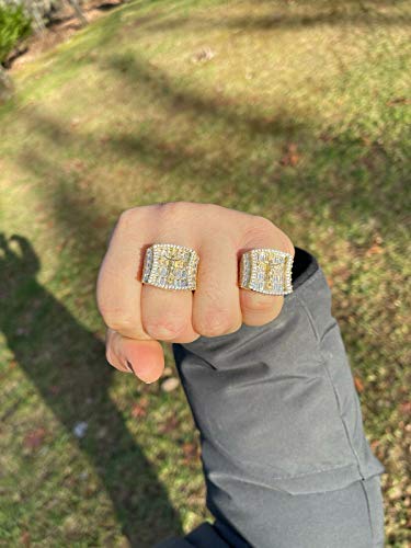 Men's Hip Hop Ring - Solid 925 Sterling Silver 14k Gold Finish - Fully Iced Baguette Mens Ring - Jesus On Cross Christian Design4