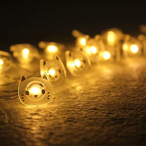 MUMENG String Lights Warm White 20 LEDs Lovely Cat Decoration Lighting Battery Power Fairy Light Easy Installment for Indoor Outdoor Wedding Festoon Party