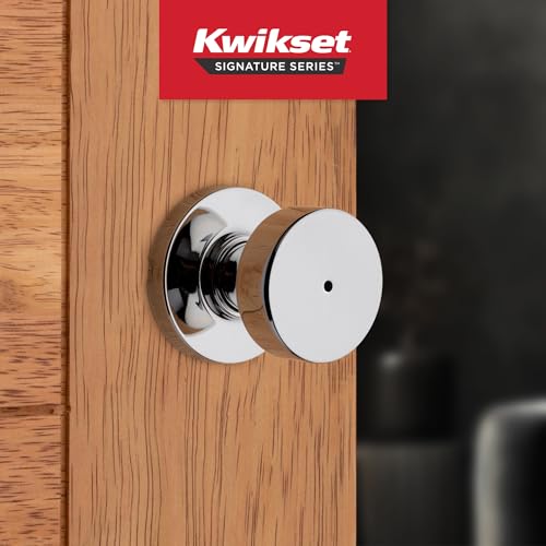 Kwikset Pismo Privacy Locking Door Knob, Interior Handle with Keyless Lock for Bedroom and Bathroom Doors, with Round Rose in Polished Chrome