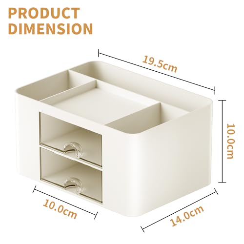 Image of Marbrasse Pen Organizer with 2 Drawer, Multi-Functional Pencil Holder for Desk, Desk Organizers and Accessories with 5 Compartments + Drawer for Office Art Supplies (Beige)