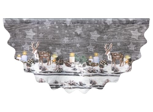 heimtexland Weihnachtsgardine Deko Bogen Scheibengardine Weihnachten Fensterdeko halbtransparent Bedruckt HxB 45x90 cm Weihnachtsdeko Gardine Typ927 Hirsche Landhaus