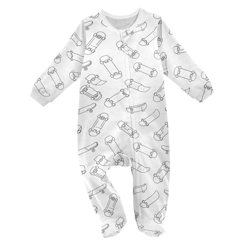 Emelivor Skateboard Board White Baby Newborn One-Piece Pajamas Cotton Sleepwear Outfits for Girl Boy Kids