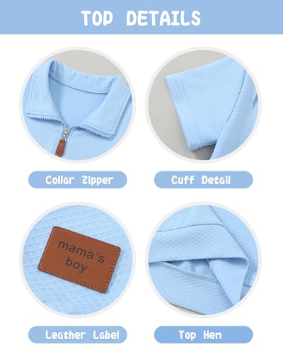 ZOEREA Toddler Baby Boy Clothes Summer Outfits Short Sleeve Solid Elastic Sweatshirt and Shorts 2 Piece Sweatsuit Set Blue 18-24 months