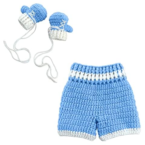 Odziezet Newborn Baby Photography Props Boys Girls Crochet Knitted Boxing Glove Pants Set Baby Outfits Kid Gift Bath Gift Cute Soft Children Monthly 0-3 Months Blue Cover