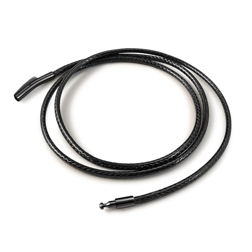 Waterproof Braided Leather Necklace Cord Chain for Men Women, with Sturdy Silver/Black Clasp, 2MM/3MM Flexible Brown/Black Rope Chain for Pendant 16