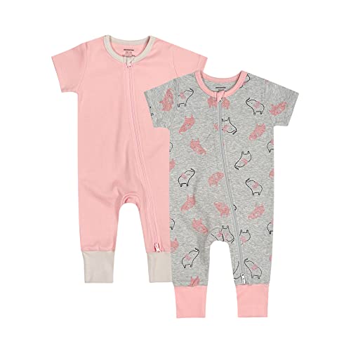 Image of Teach Leanbh Baby Boys Girls 2 Pack 2 Way Zipper Footless Pajamas Cotton Short Sleeve Printing Romper Sleep and Play