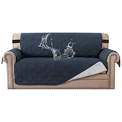 H.VERSAILTEX 100% Waterproof Sofa Slipcover Washable Loveseat Cover for 2 Cushion Cover Non-Slip Furniture Protector with Puppy Paw Silicone Backing Couch Cover for Pets Dogs (Loveseat, Navy