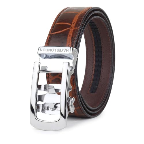 Image of HAYES LONDON Leather Ratchet Belt for Men | Adjustable No-Holes | Customizable Fit, Stylish & Effortless Buckle | Formal & Casual Wear Belts