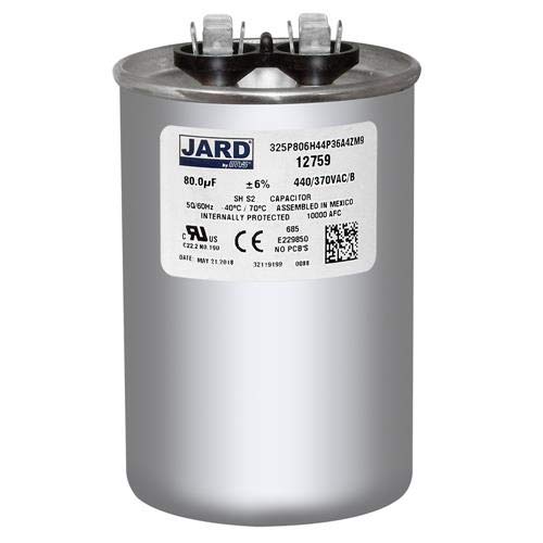 80 uF x 370 or 440 VAC - Jard # 12759 Round Dual Run Capacitor, Sold Each