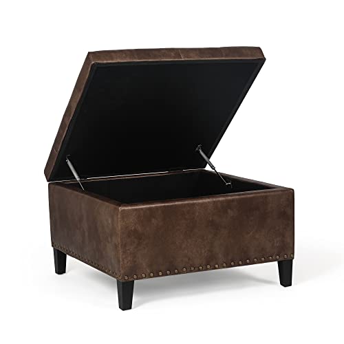 Joveco Storage Ottoman Square Upholstered Tufted Bench With Rivet, Footrest Coffee Table With Wood Legs For Living Room Bedroom Entryway (Coffee) #TOP2