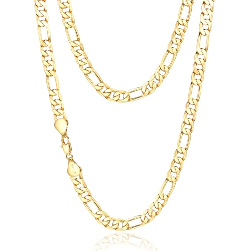 YOIHUR 14K Gold Figaro Necklace for Men 6mm Figaro Chain Hypoallergenic & Durable for Everyday Wear Ideal Jewelry Gift for Birthday & Holidays for Boyfriend Husband & Father(20in)