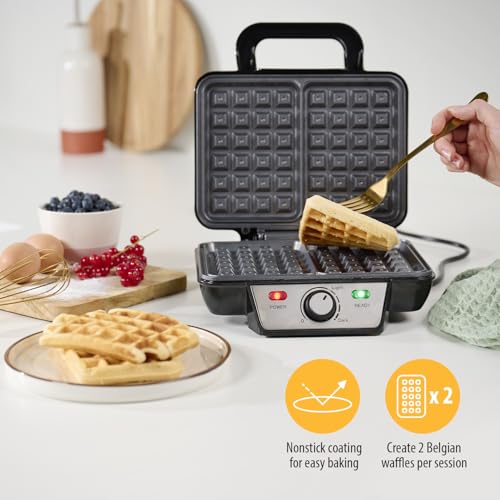 Tristar Waffle Maker, Non-Stick Dual Waffle Iron, Belgian Waffles, Adjustable Thermostat, Stainless Steel, Compact Design, Non-Slip Feet, Easy to Clean, 1000 W, WF-2195