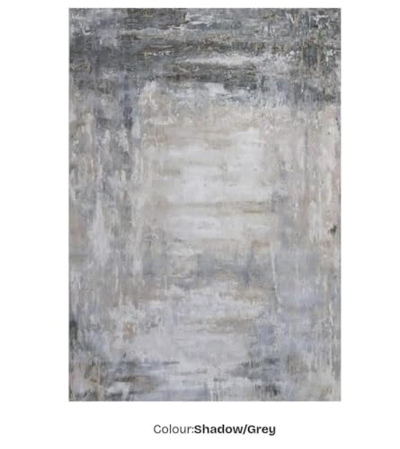 Image of 2x5 Feet (60x150 CM) Carpet for Bedroom Living Room & Hall - Shadow Grey Modern Abstract Geometric Silk-Touch Luxury Hotel-Style Washable Anti-Skid Turkish Area Rug