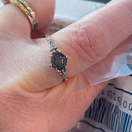 Hexagon Cut Alexandrite Ring – Vintage Rose Gold Dainty Engagement Ring for Women – Marquise & Emerald Cut Gemstone Ring – Unique Promise Ring Gift4