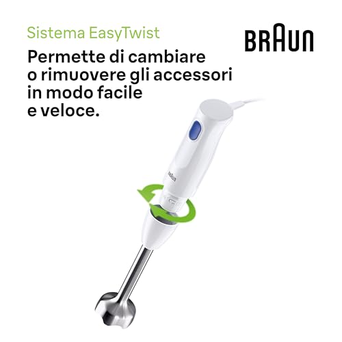 Braun Multiquick 1 MQ10.001MWH Minipimer Con 5 Anni Di Assistenza, Frullatore Ad Immersione Leggero, Tecnologia Easytwist, Bicchiere Da 600Ml Incluso, 450W, Acciaio, Bianco - 5