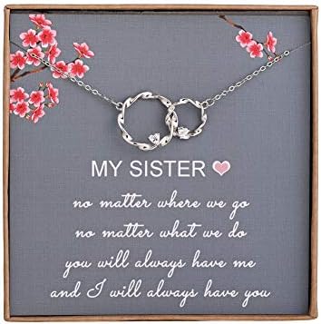 Sister Gifts from Sister - Sterling Silver Two Interlocking Infinity Double Circles Necklace for Sisters, Birthday Jewelry Friendship Gifts