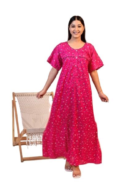 PAL Clothing Women's Floral Print Cotton Maxi Dress, V-Neck, Short Sleeve Nighty Gown Maxi/Women's Cotton Printed Maxi Nighty-picture-28