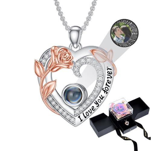 SOULMEET Preserved Real Rose 100 Languages I Love You Projection Necklace Eternal Flowers Rose Projection Necklace Gifts for Her Mom Wife on Christmas Valentine Mothers Day
