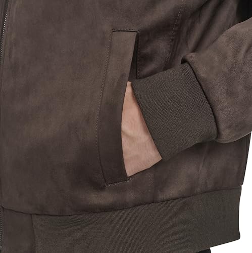 Image of Cole Haan Men's Rib Knit Collar Fully Lined Faux Suede Jacket