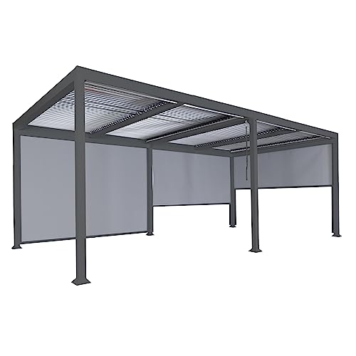 Mendler Pergola HWC-L41 de aluminio con 3 paredes laterales, cenador de láminas, estructura de metal estable de 8 cm, 3 x 6 m, color antracita