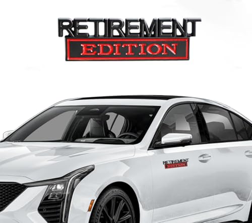 Image of 2 Pcs Retirement Edition Emblem 3D Metal Badge Decal Sticker Fit for Universal Car Truck SUV Side Rear Front Hood Trunk Door (Black Red)