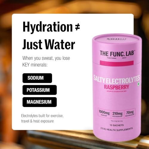 Image of The Func. Lab Daily Electrolytes - Salty Raspberry | 15 Sachets | Instant Hydration Powder with Sodium, Potassium, Magnesium | Sugar-Free, No Preservatives | Instant Energy, Performance & Recovery Drink