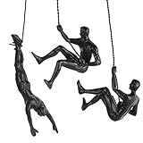 Olpchee Set of 3 Nordic Modern Simplicity Resin Sculpture Creative Climbing Man Wall Sculptures Hand-finished for Art Home Decor (3Pcs Black)
