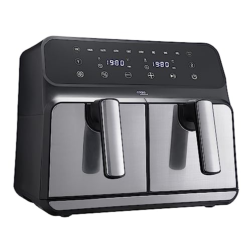 Cooks Professional 8 Litre Dual Digital Air Fryer with Double Twin Basket | Stainless Steel Energy Saving Instant Fryer with Double Drawers & Preset Functions | 8L Capacity (XL) | Silver
