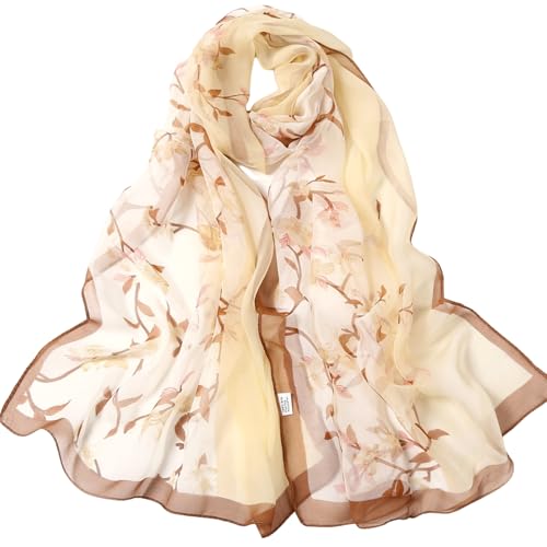 LEBOOBELL Bufandas para Mujer 160x50cm Bufandas Transparentes con Elegante Estampado Floral Bufandas Ligeras Chales y Mantones Amarillo claro