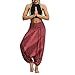 WOZOW Femmes Pantalon De Yoga Lâche Baggy Boho Aladdin Jumpsuit Pants Pantalons Décontractés Impression Large Jambe Bouton Poche Sarouel Combinaisons(du Vin,M)