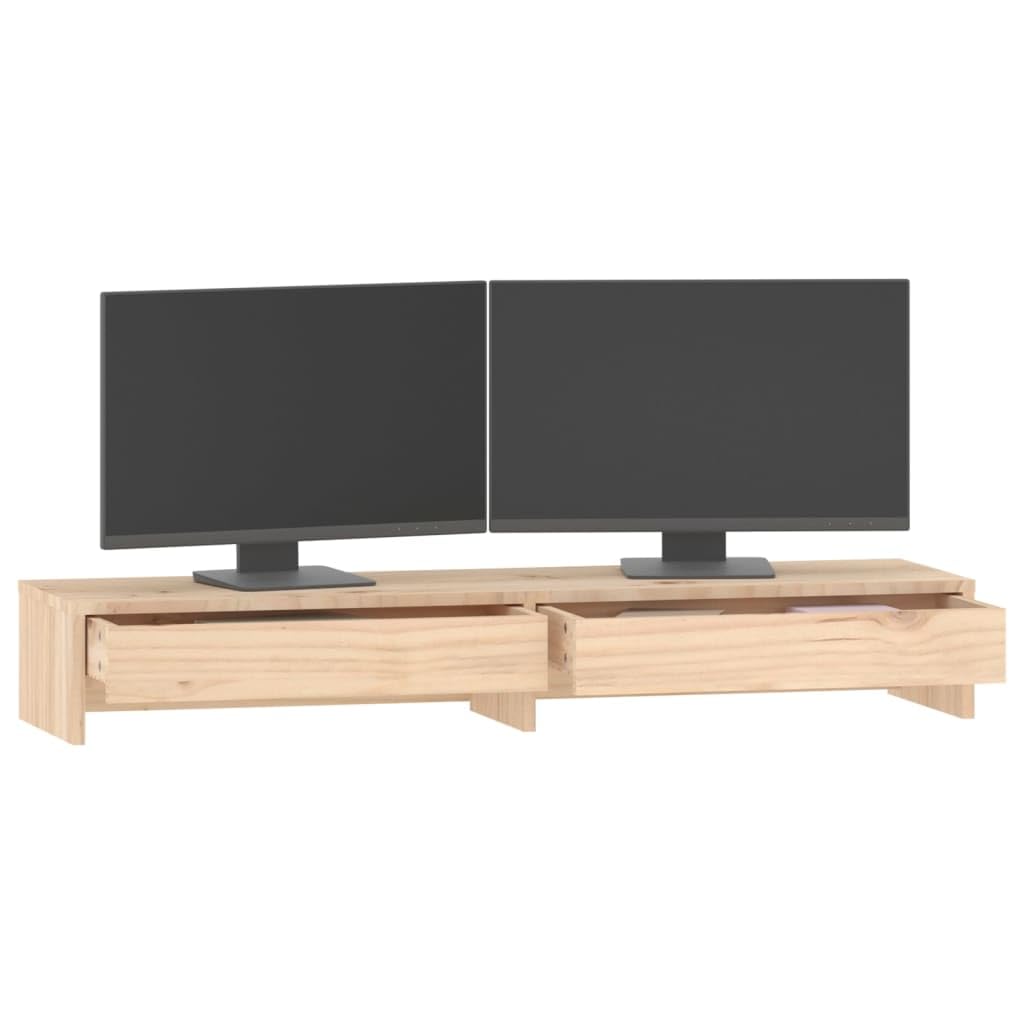 Supporto per monitor in legno di pino massiccio, 100 x 27 x 15 cm, ergonomico, per scrivania per computer, scrivania, PC, supporto con spazio e cassetti, per ufficio, casa, gaming